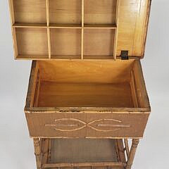 Vintage English Bamboo Lift Top Sewing Stand, 20th century