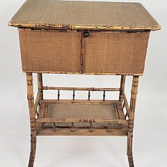 Vintage English Bamboo Lift Top Sewing Stand, 20th century