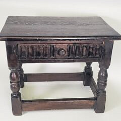 Antique English Oak One Drawer Joint Stool, 19th century