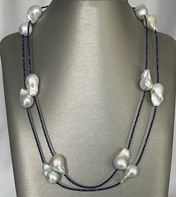 42171 Fine 11mm – 13mm White Fresh Water Pearl Opera Length Necklace, 14k White Gold Clasp A IMG_9138