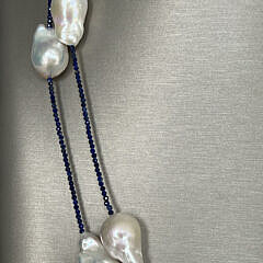 Lapis Lazuli and White Fresh Water Baroque Pearl Opera Length Necklace