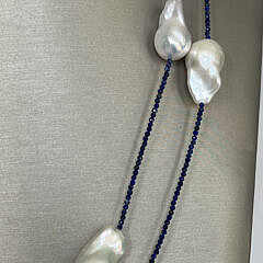Lapis Lazuli and White Fresh Water Baroque Pearl Opera Length Necklace