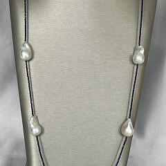 Lapis Lazuli and White Fresh Water Baroque Pearl Opera Length Necklace