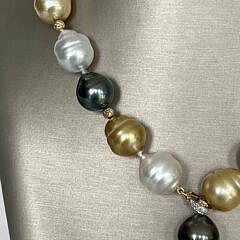 Fine 15mm-12mm White and Gold South Sea and Tahitian Pearl Lariat Necklace, 18k Gold Bead Accents