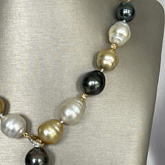 Fine 15mm-12mm White and Gold South Sea and Tahitian Pearl Lariat Necklace, 18k Gold Bead Accents