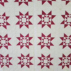 Vintage Red and White Banded Star in a Box Quilt