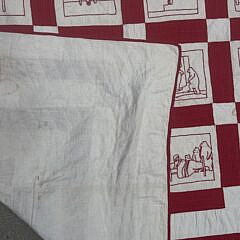 Vintage Little Red Riding Hood and the Three Bears Red and White Embroidered Quilt, circa 1930s