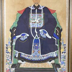 Pair of Antique Chinese Export Hand Painted Watercolor Portraits of Emperor and Empress