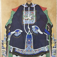 Pair of Antique Chinese Export Hand Painted Watercolor Portraits of Emperor and Empress