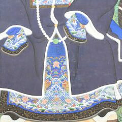 Pair of Antique Chinese Export Hand Painted Watercolor Portraits of Emperor and Empress