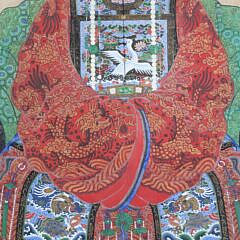 Pair of Antique Chinese Export Hand Painted Watercolor Portraits of Emperor and Empress