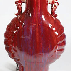 Pair of Chinese Oxblood Flambe Glazed San de Boeuf Vases Mounted as Lamps, 19th Century