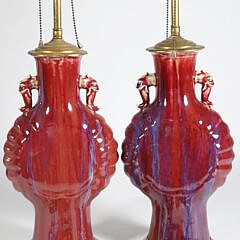 Pair of Chinese Oxblood Flambe Glazed San de Boeuf Vases Mounted as Lamps, 19th Century