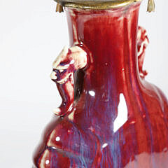 Pair of Chinese Oxblood Flambe Glazed San de Boeuf Vases Mounted as Lamps, 19th Century