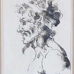 Continental School Ink and Wash on Paper “Profile of a Satyr”