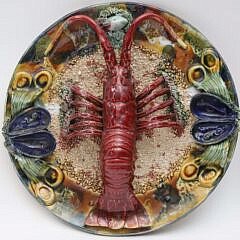 Two Antique Portuguese Palissy Ware Majolica Crab and Lobster Chargers