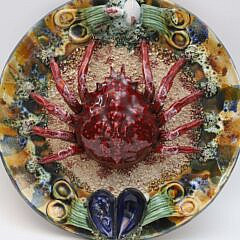 Two Antique Portuguese Palissy Ware Majolica Crab and Lobster Chargers