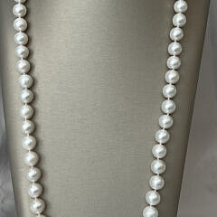 Fine 11mm-13mm White Fresh Water pearl Opera Length Necklace, 14k Gold Clasp