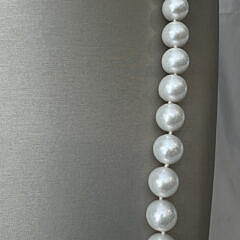 Fine 11mm-13mm White Fresh Water pearl Opera Length Necklace, 14k Gold Clasp