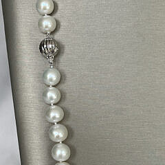 Fine 11mm – 13mm White Fresh Water Pearl Opera Length Necklace, 14k White Gold Clasp