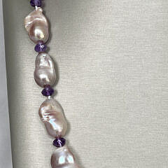 14mm-26mm Natural Lavender Hue Fresh Water Baroque Pearl and Faceted Amethyst Bead Necklace