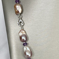 14mm-26mm Natural Lavender Hue Fresh Water Baroque Pearl and Faceted Amethyst Bead Necklace