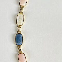 Moonstone, Pink and Blue Quartz, Sterling Silver Vermeil Necklace