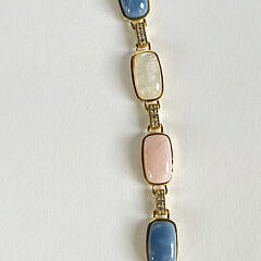 Moonstone, Pink and Blue Quartz, Sterling Silver Vermeil Necklace