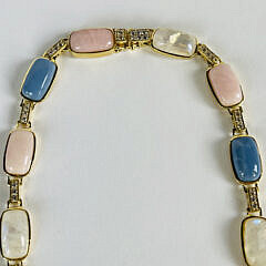 Moonstone, Pink and Blue Quartz, Sterling Silver Vermeil Necklace