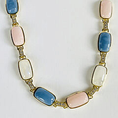 Moonstone, Pink and Blue Quartz, Sterling Silver Vermeil Necklace