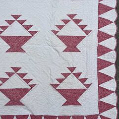 Vintage Rouge Calico Patchwork Basket Quilt, circa 1930s