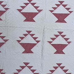Vintage Rouge Calico Patchwork Basket Quilt, circa 1930s