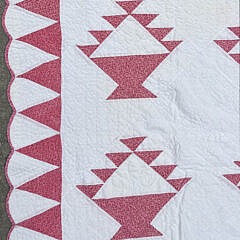 Vintage Rouge Calico Patchwork Basket Quilt, circa 1930s