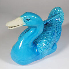 Antique Chinese Porcelain Blue Glazed Swimming Duck