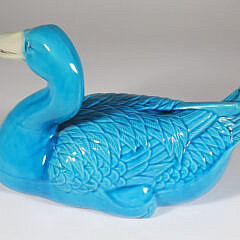 Antique Chinese Porcelain Blue Glazed Swimming Duck