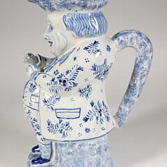 Antique Delft Blue and White Spongeware Toby Pitcher