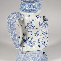 Antique Delft Blue and White Spongeware Toby Pitcher