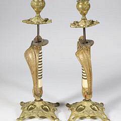 Pair of World War II Naval Bronze Sabre Handles Mounted as Candlesticks