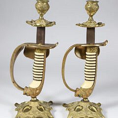 Pair of World War II Naval Bronze Sabre Handles Mounted as Candlesticks