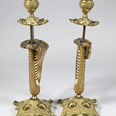 Pair of World War II Naval Bronze Sabre Handles Mounted as Candlesticks