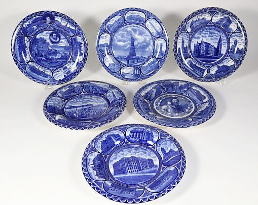 42843 Blue White Staffordshire Plates A 9848_6 JPG
