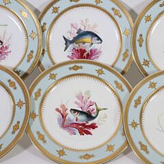 Set of Six Fine Mintons Hand Painted Bone China Fish Plates, 19th Century