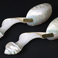 Pair of Antique Mother of Pearl and Carved Seashell Serving Spoons