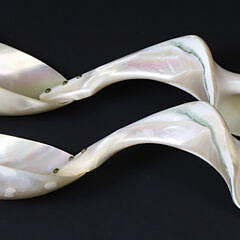 Pair of Antique Mother of Pearl and Carved Seashell Serving Spoons