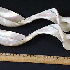 Pair of Antique Mother of Pearl and Carved Seashell Serving Spoons