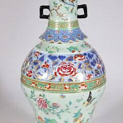 Chinese Famille Celedon Porcelain Vase Mounted as a Lamp, 19th Century