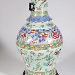 Chinese Famille Celedon Porcelain Vase Mounted as a Lamp, 19th Century