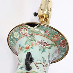 Chinese Famille Celedon Porcelain Vase Mounted as a Lamp, 19th Century