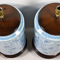 Pair of Antique Portuguese Blue and White Ceramic Flower Containers Mounted as Lamps