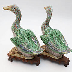 Pair of Chinese Export Finely Painted Ducks, early 20th Century